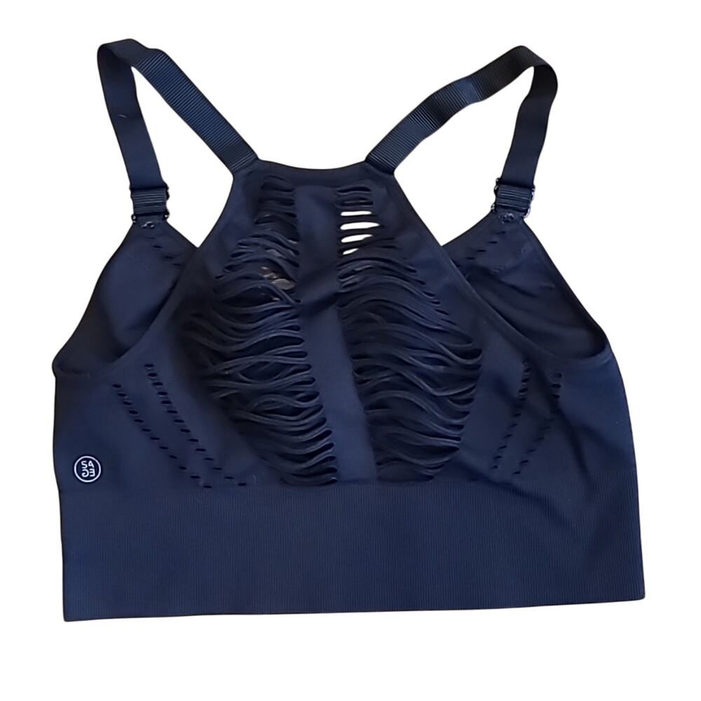 SAGE COLLECTIVE Cutout Racerback Black Adjustable Sports Bra XS